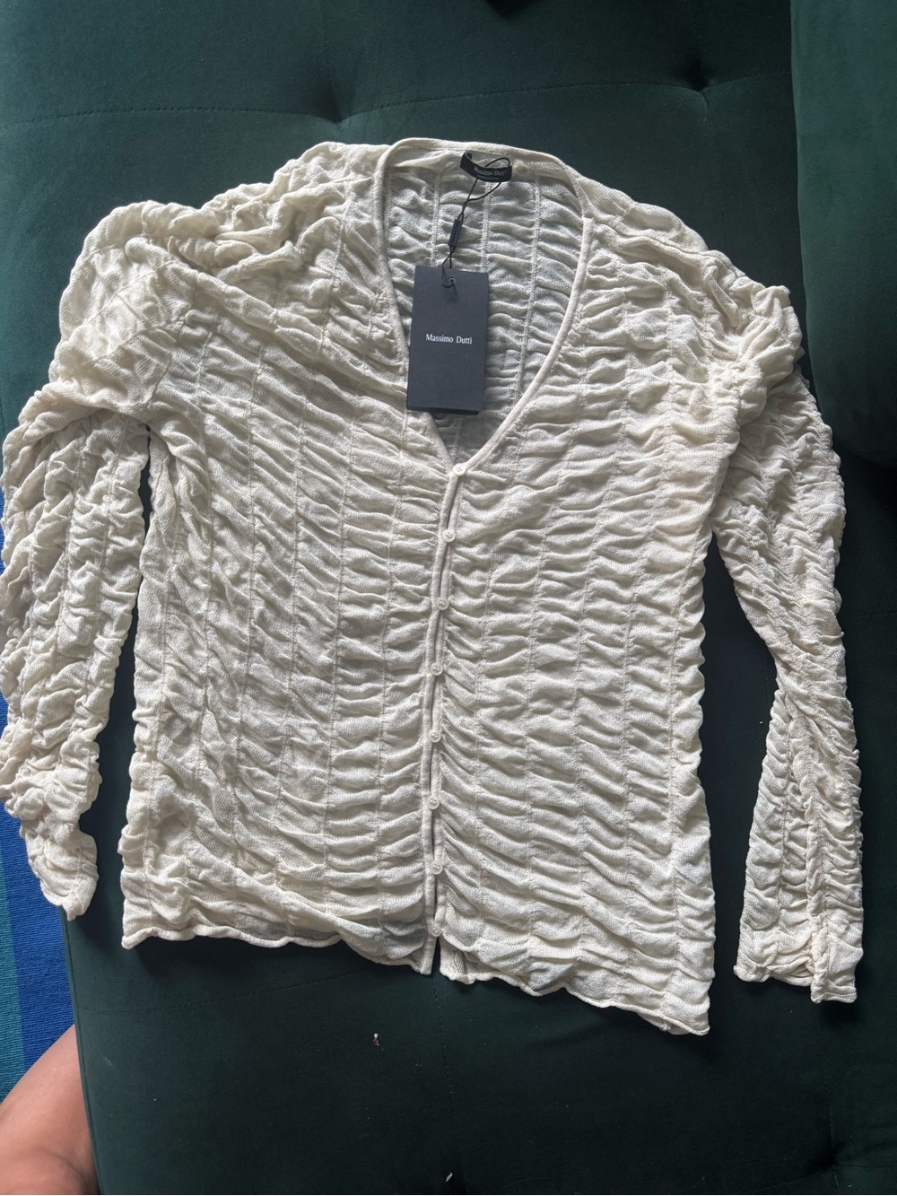 Massimo Dutti Cream Ruched Button-Front Women's Top